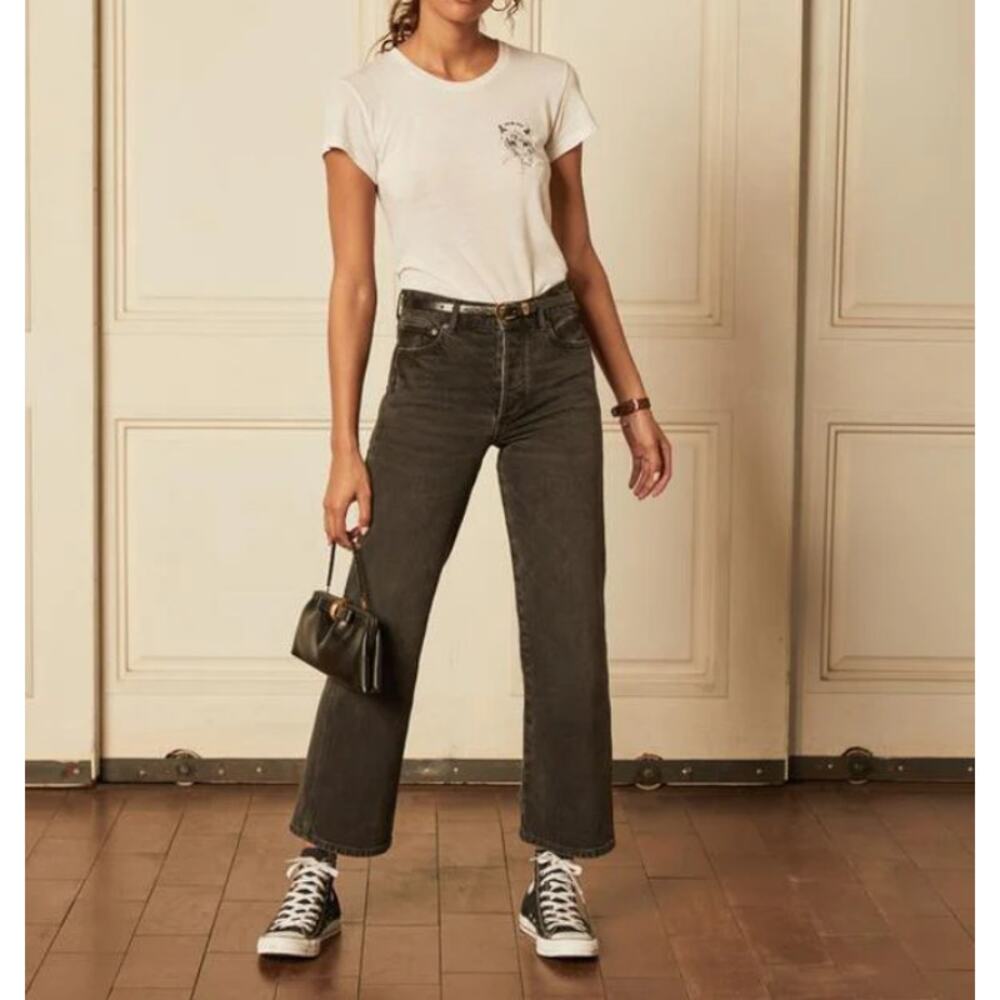 Boyish The Mikey Moonstruck Black high Rise stretch wide leg jean Junior 27 3730